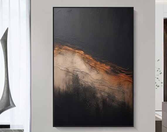 Large Black And Brown Wabi Sabi Painting Black Abstract Painting On Black Brown Textured Painting Minimalist Wall Art Home Decor Art