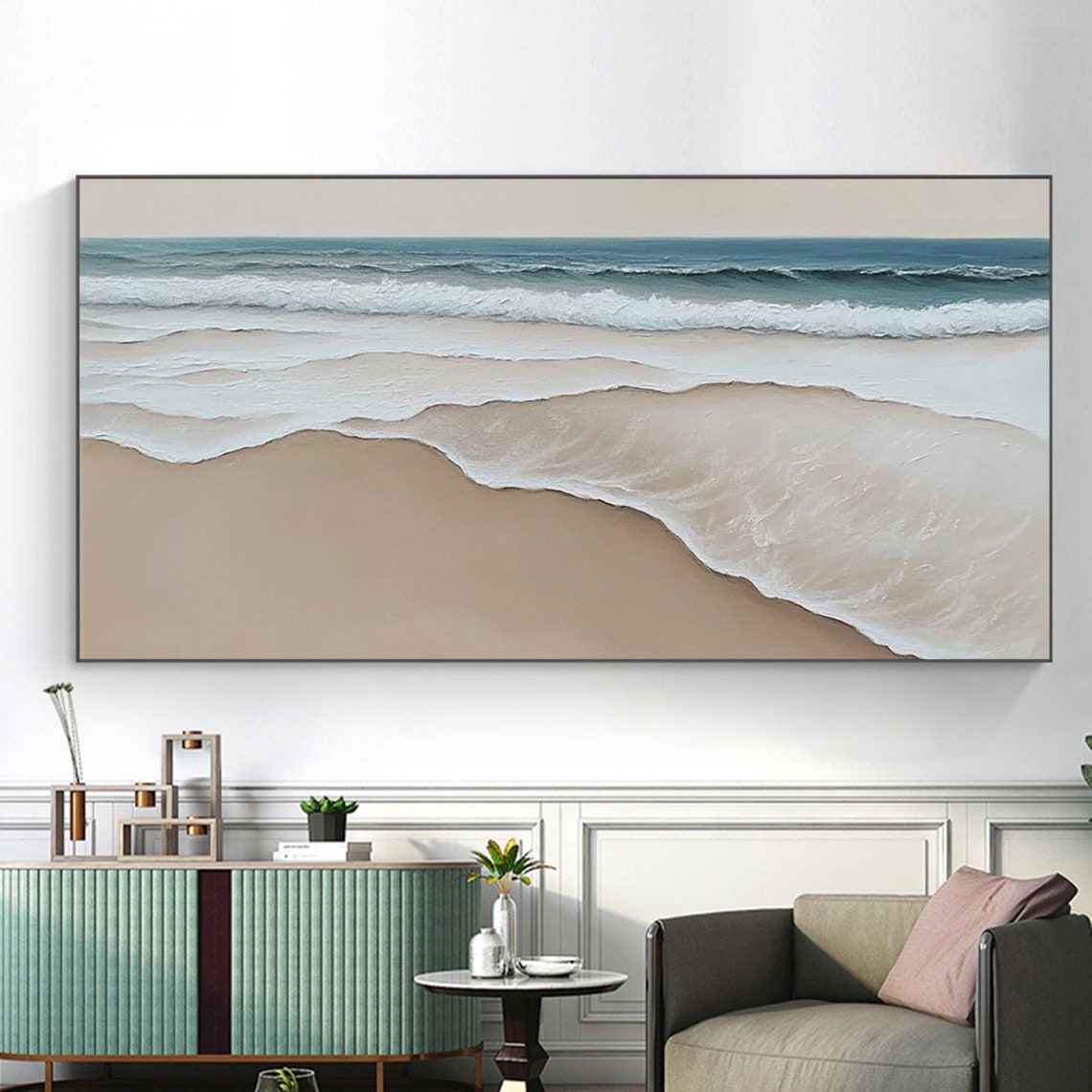 Beach Waves Rolling Onto Sand Aerial Coastal Painting Poster
