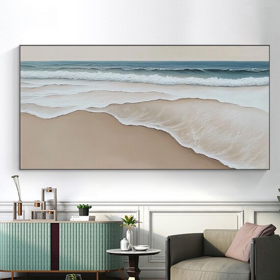 Beach Waves Rolling Onto Sand Aerial Coastal Painting Poster