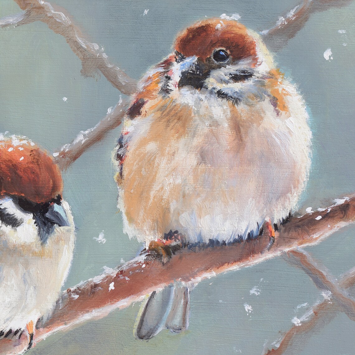 Sparrow Couple Oil Painting, Nature Nursery Art Print - Image 3