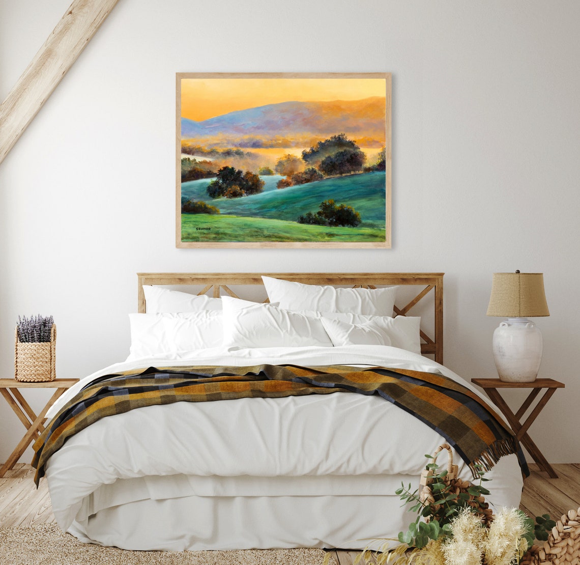 Green Field Landscape Original Oil Painting Foggy Sunrise English Countryside Dawn Atmosphere Prairie Misty Sunrise Golden Light Morning - Image 2