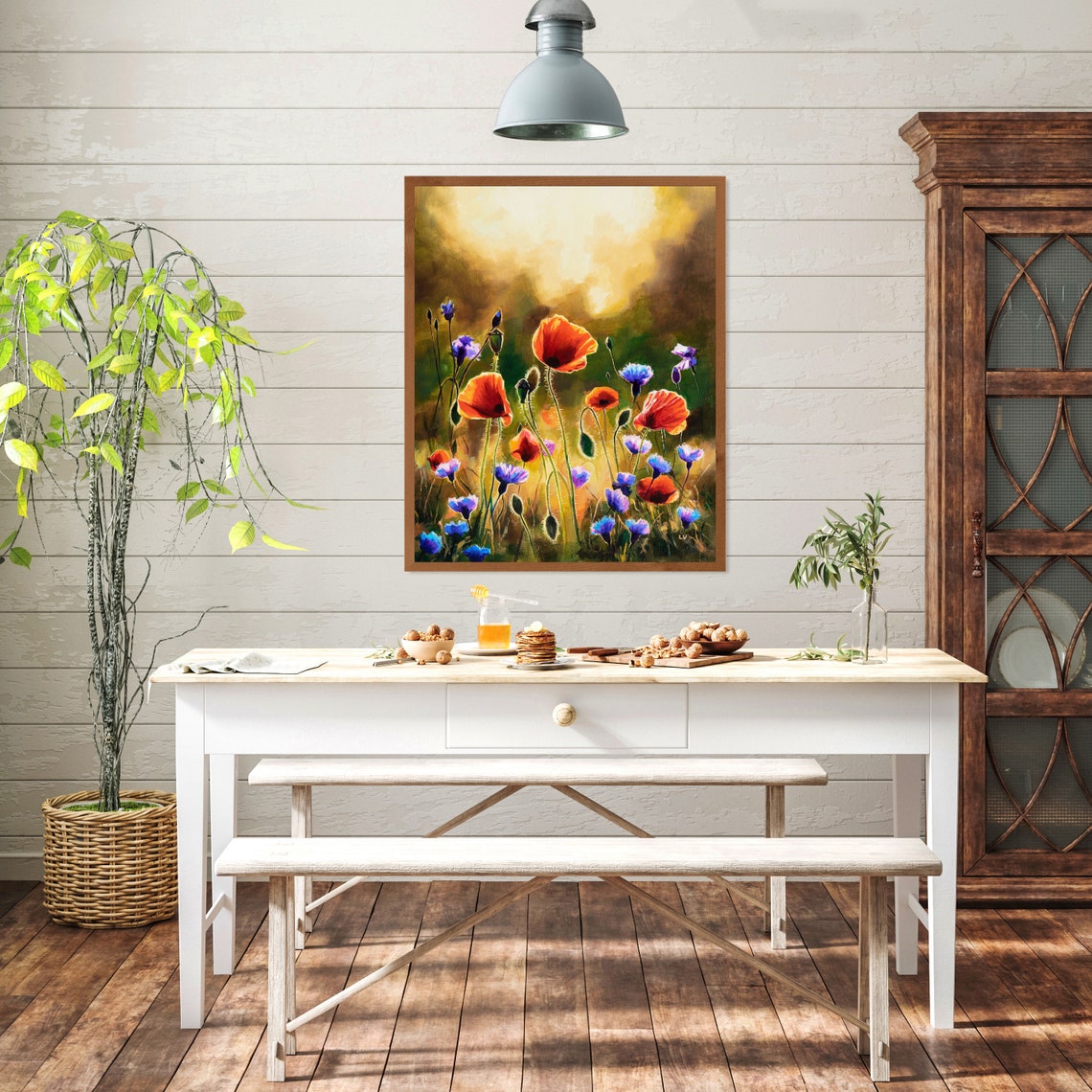 Red Poppies and Blue Cornflowers Glowing in Golden Sunlight Poster - Image 5