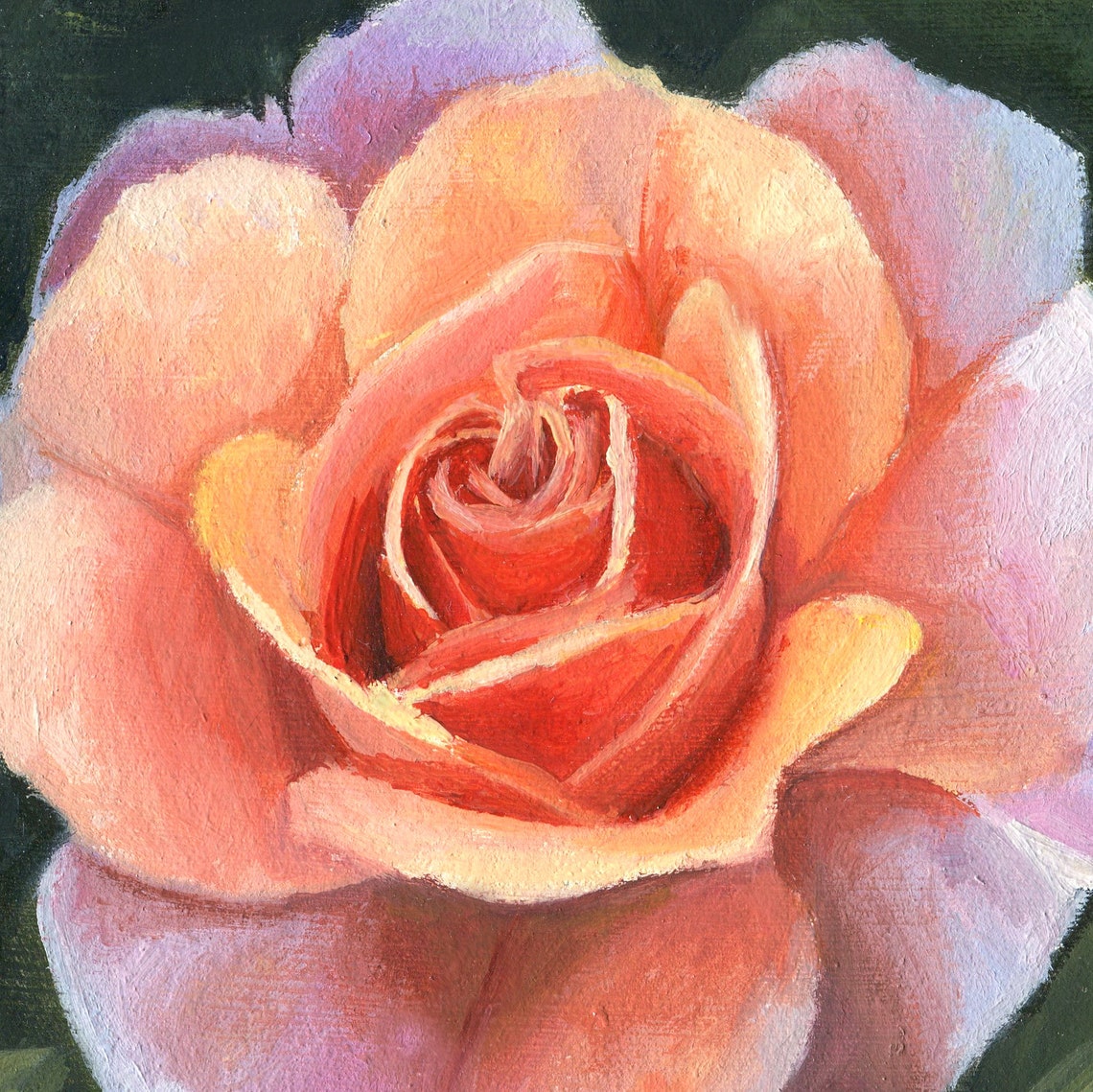 Peach Rose Bloom Close-Up Still Life Floral Oil Painting Poster - Image 2