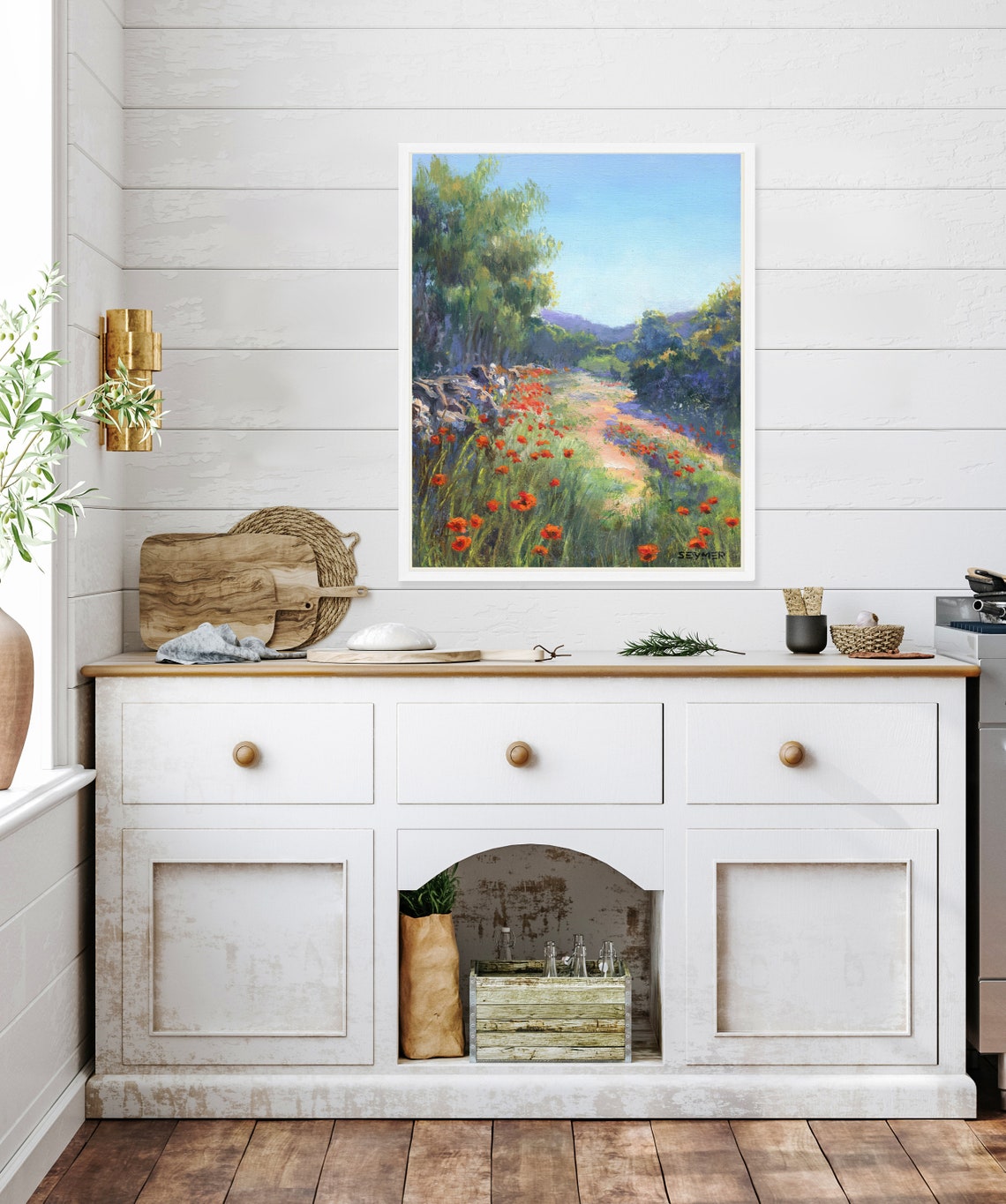 Sunlit Country Path Lined with Red Poppies between the Trees Poster - Image 6