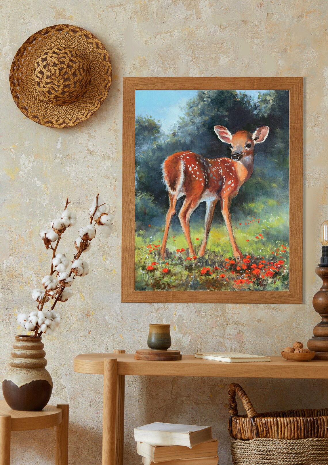 Baby Fawn Red Flowers Spring Forest Wildlife Nursery Oil Painting Poster - Image 5