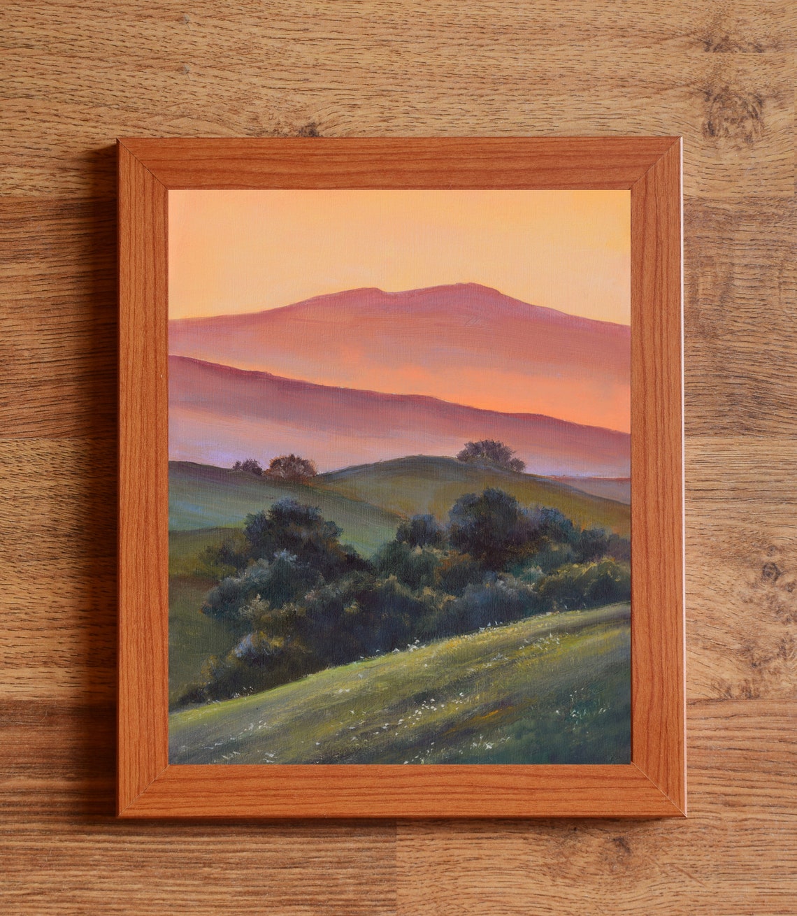 Small Mountain Landscape Oil Painting Rolling Hills Landscape Art Mountain Layers Sunset Painting Framed Plein Air Painting Ready To Hang - Image 3