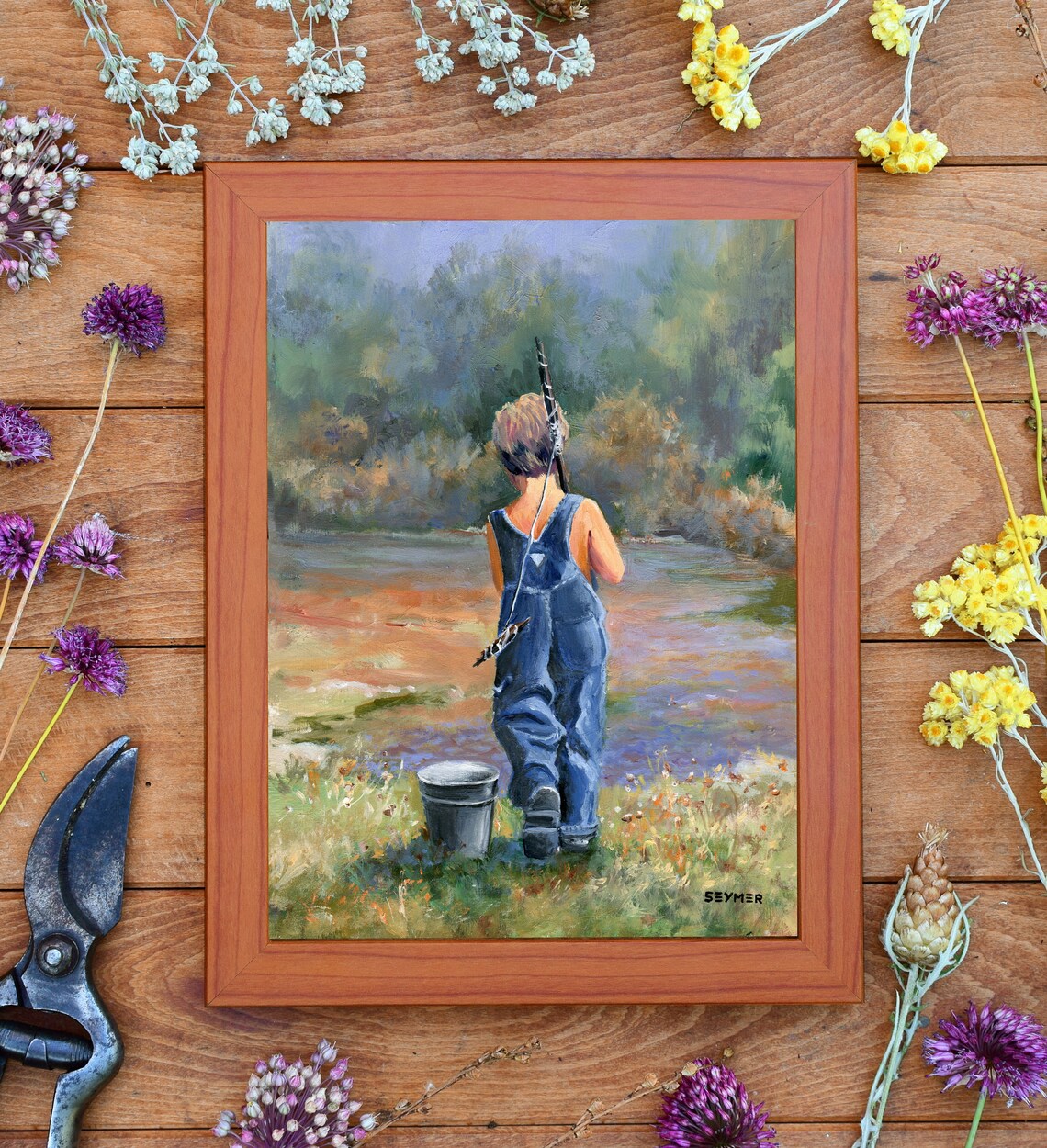 Boy in Denim Overalls Walking to the River with a Fishing Rod Poster - Image 4