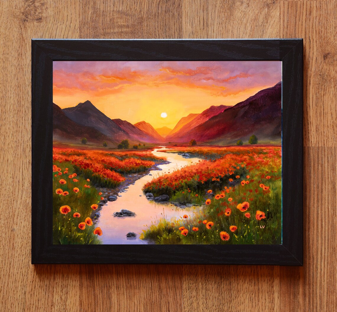 Golden Hour Mountains Meadow Art Print, Warm Decor - Image 5