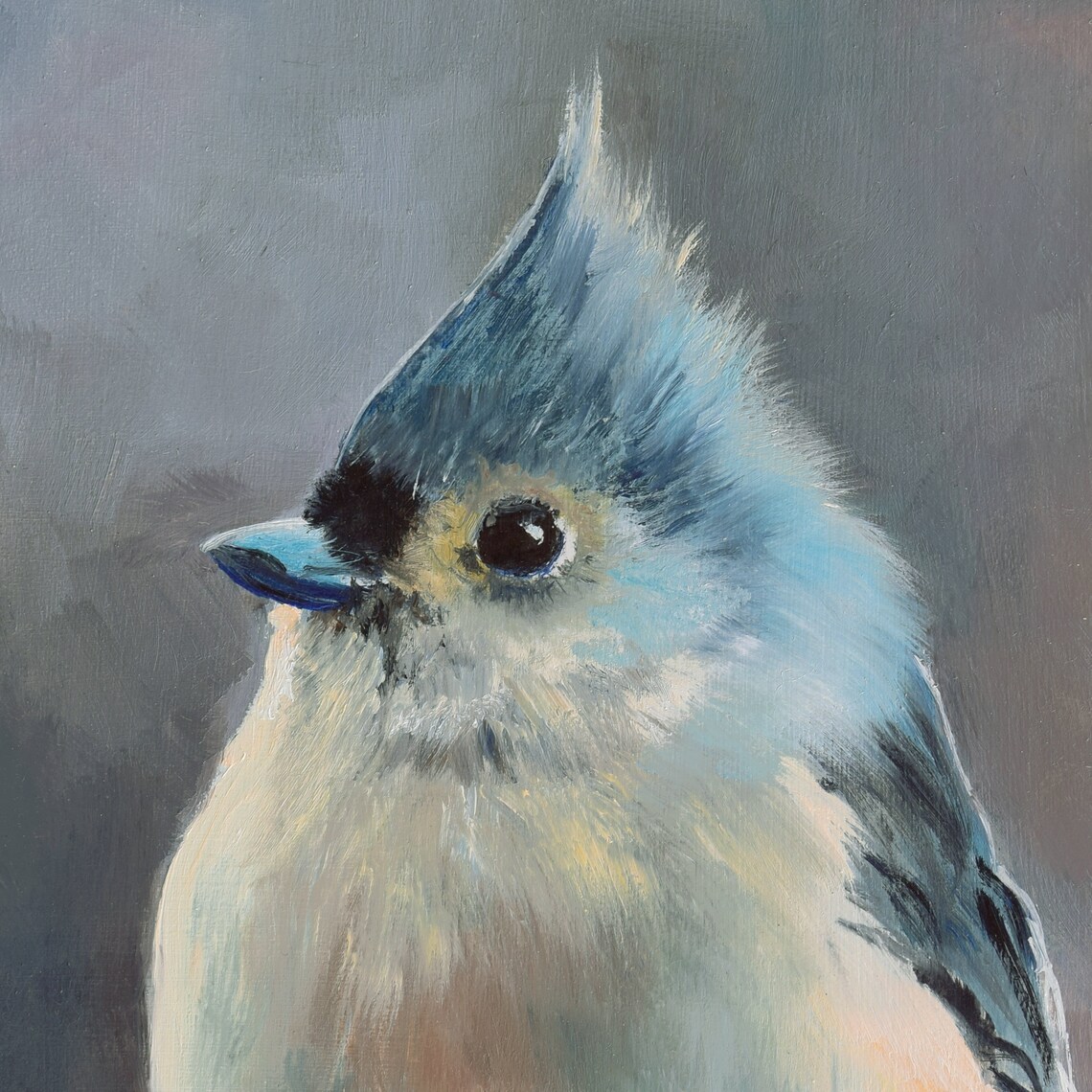 Blue Tufted Titmouse Oil Painting Art Print, Farmhouse - Image 2