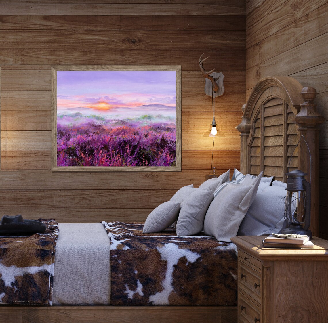 Purple Flowers Field Art Print, Pink Heather Meadow - Image 4
