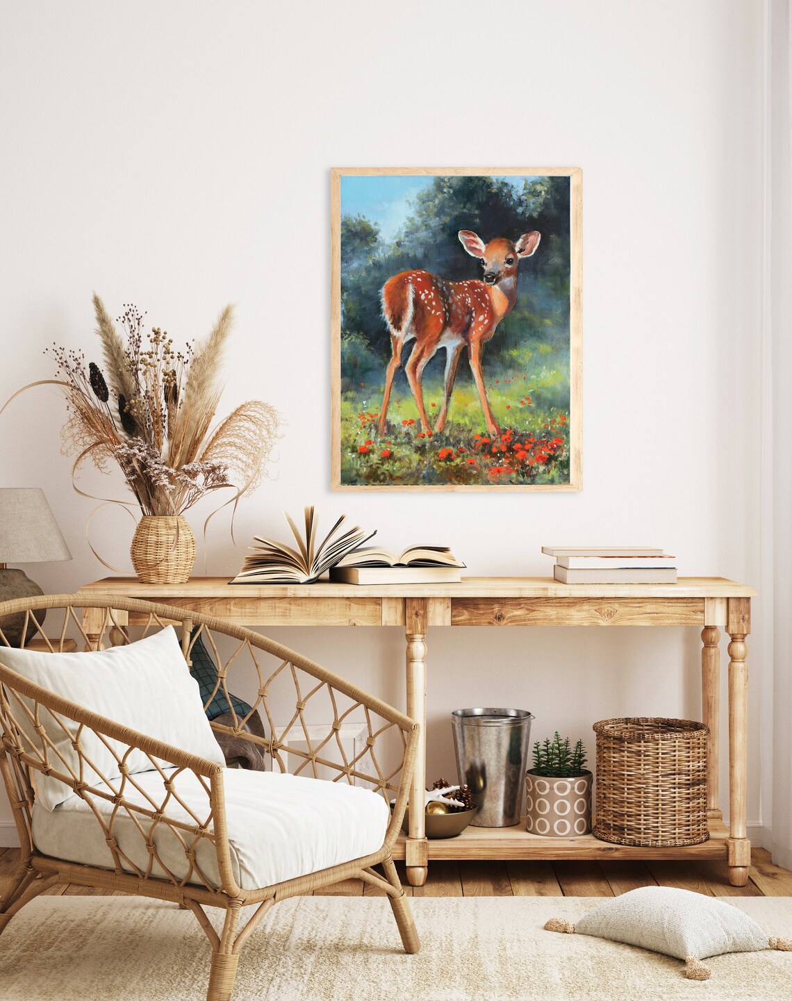 Baby Fawn Red Flowers Spring Forest Wildlife Nursery Oil Painting Poster - Image 4