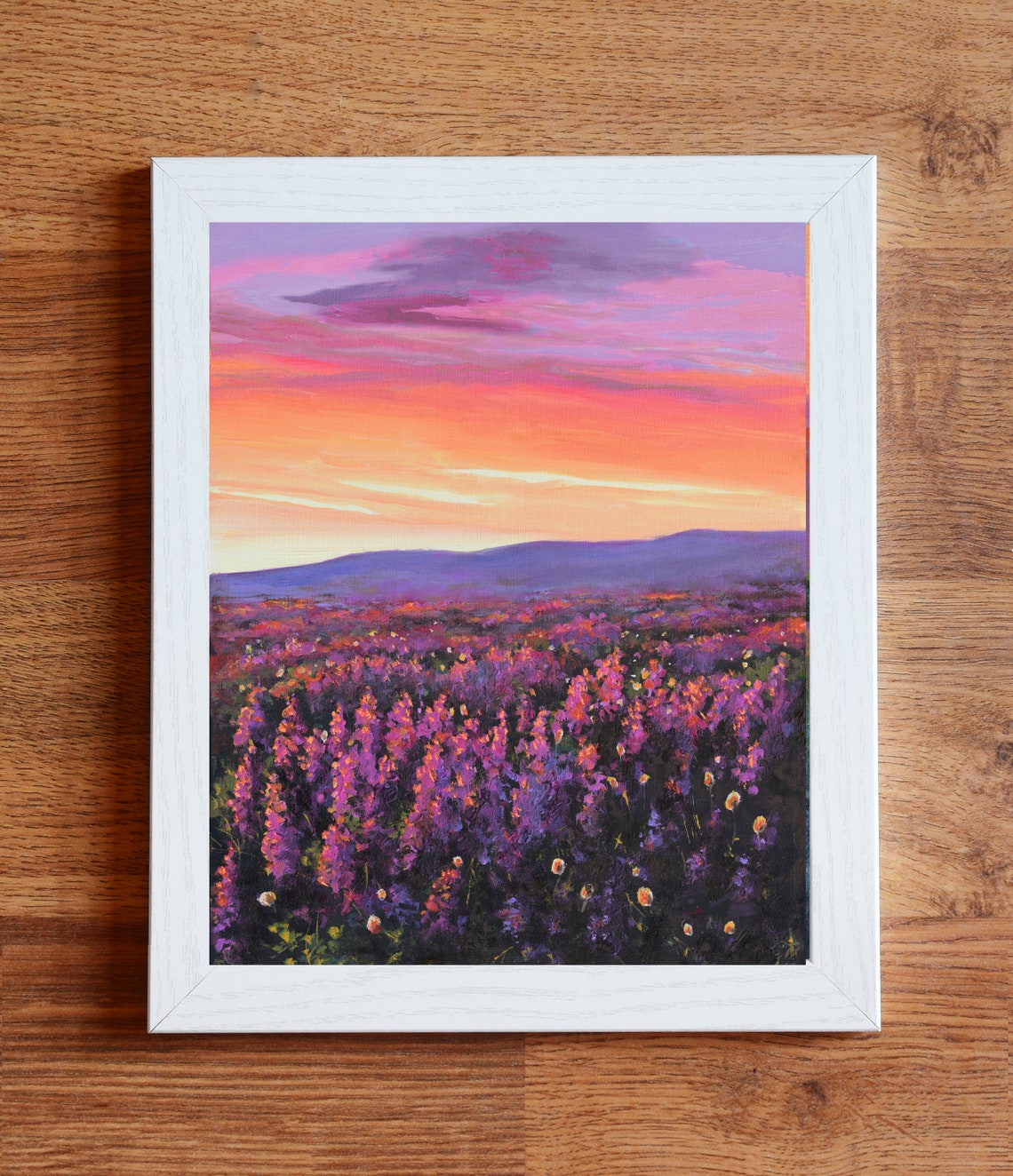 Vast Lavender Field Glowing Under a Purple Sunset Sky Poster - Image 2