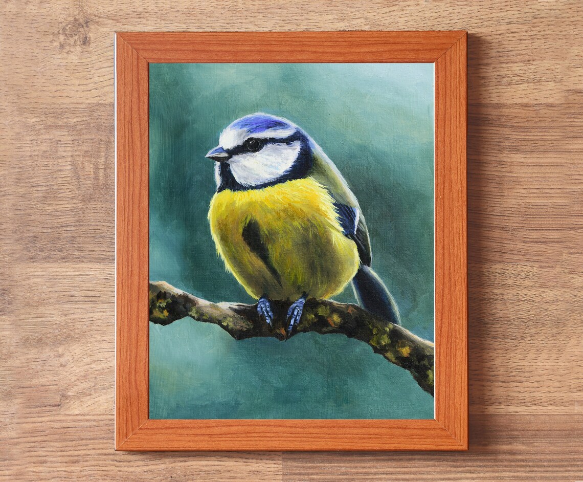 Eurasian Blue Tit Perched on a Branch Oil Painting Bird Poster - Image 4