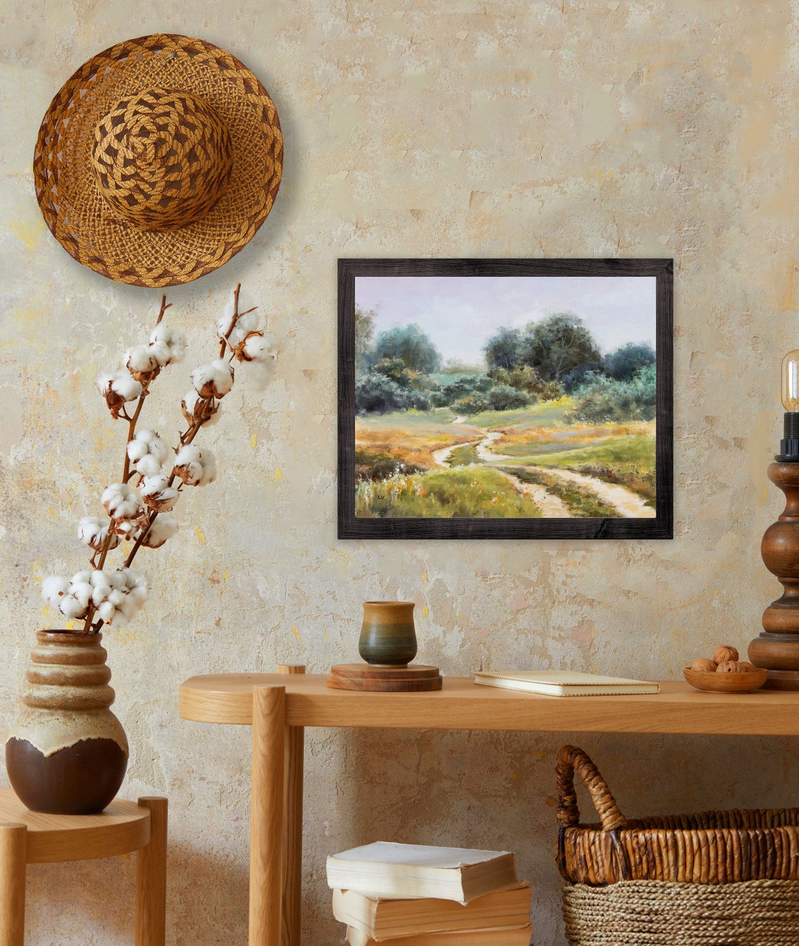 Sunlit Meadow Path Curving Gently Between Lush Green Trees Poster - Image 4