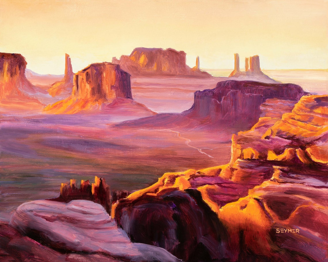 Monument Valley Glowing Sunset Desert Buttes Landscape Poster