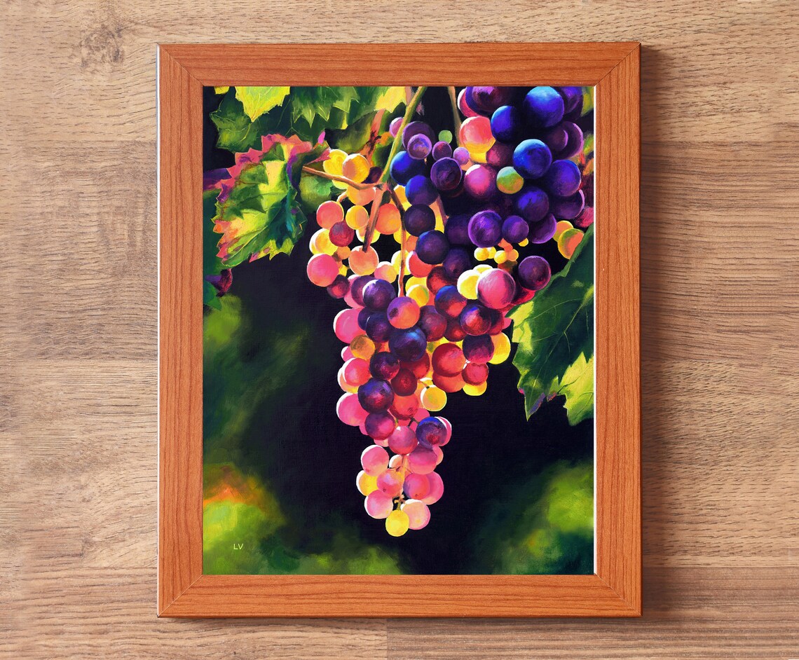 Sunlit Cluster of Colorful Jewel Toned Grapes on the Vine Poster - Image 3