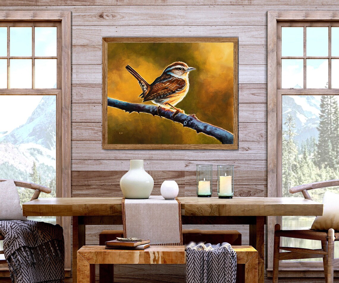 Wren Bird Oil Painting, Rustic Nursery Art Print - Image 5