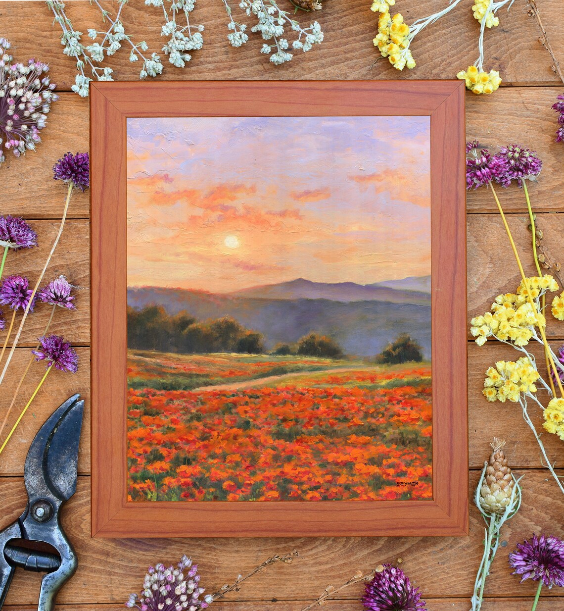 Poppies Meadow Impressionist Sunset Art Print - Image 2