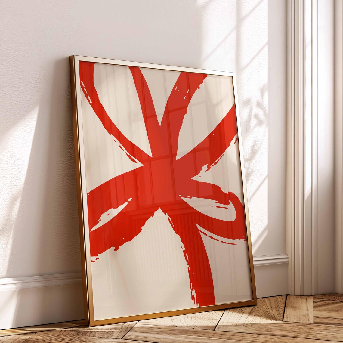Bold Red Asterisk Brushstroke Abstract Minimalist Modern Poster