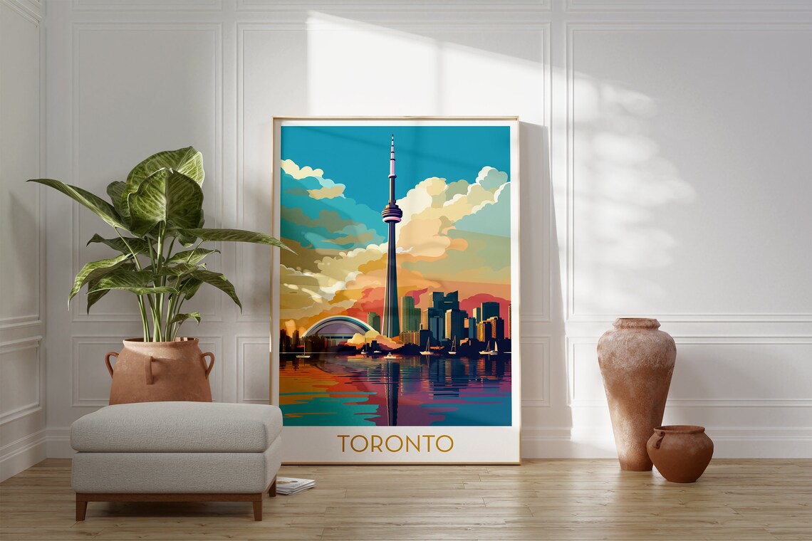 Toronto CN Tower Sunset Skyline Colorful Illustration Poster - Image 2