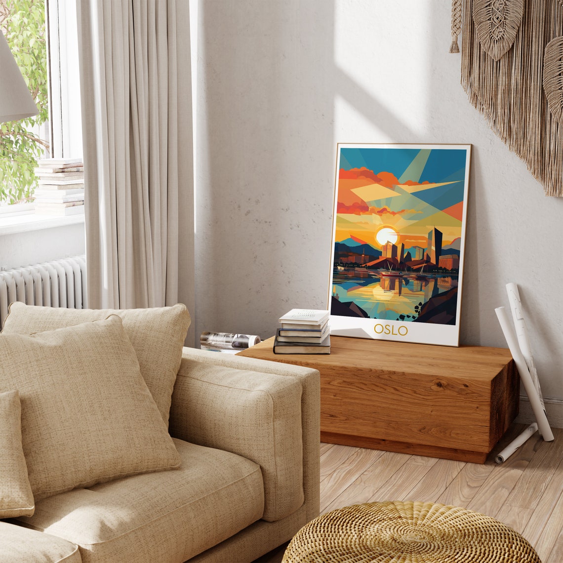 Oslo Norway Sunset Harbor Geometric Retro Pop Art Travel Poster - Image 3