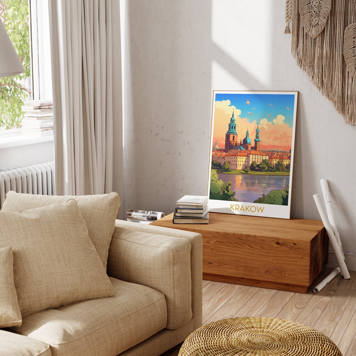 Krakow Old Town Church Towers Riverside Sunset Travel Poster - Image 3