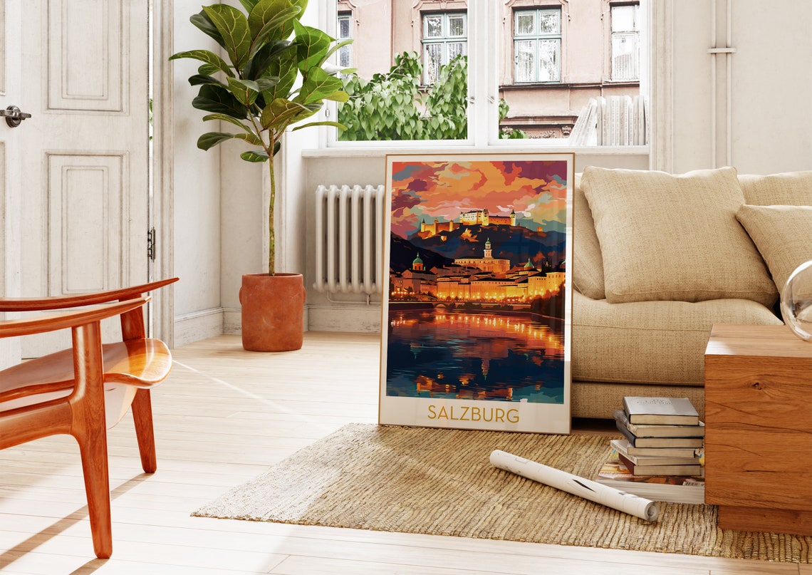 Salzburg Austria Fortress Poster with Sunset over the Salzach River - Image 4