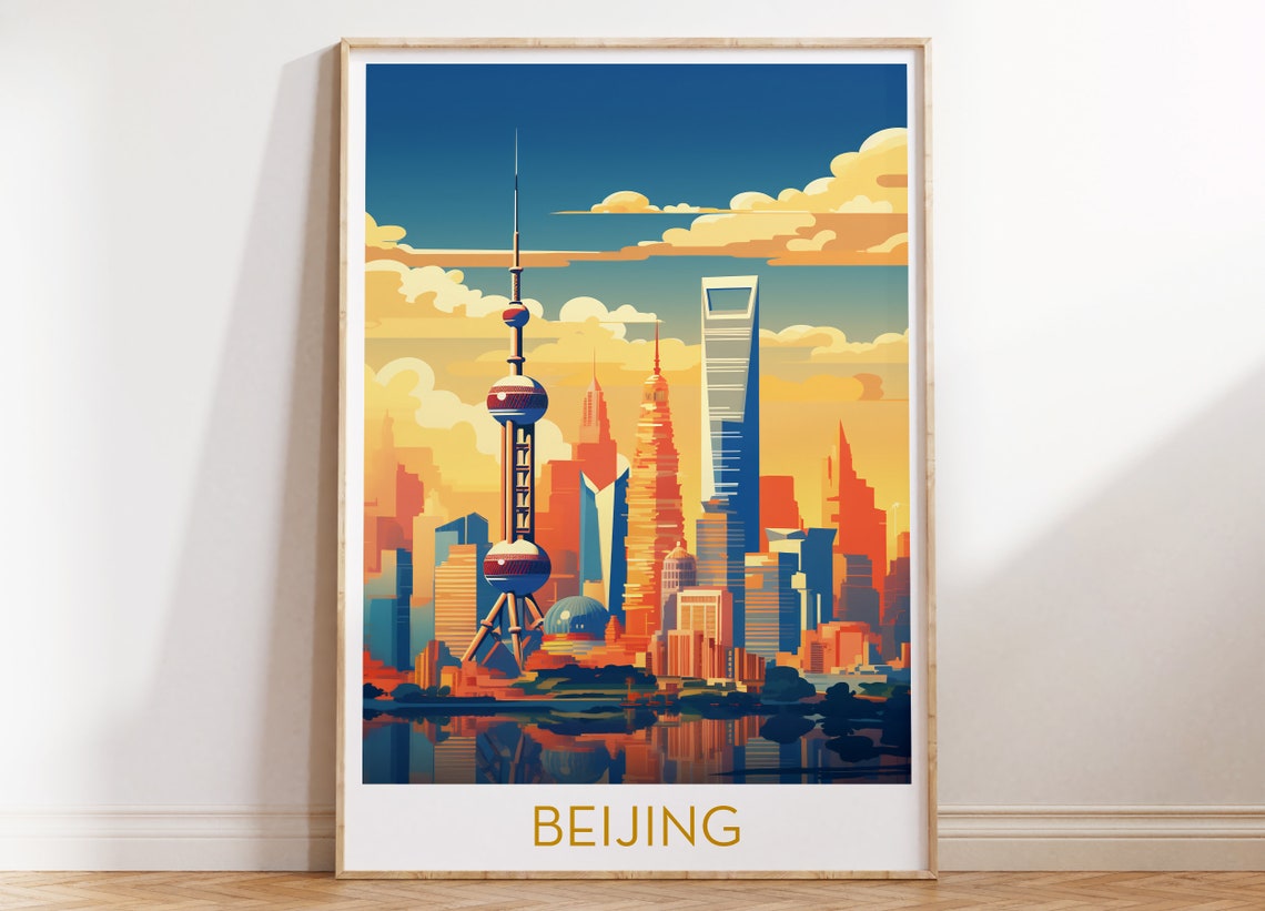Shanghai Oriental Pearl Tower Skyline Labeled Beijing Poster