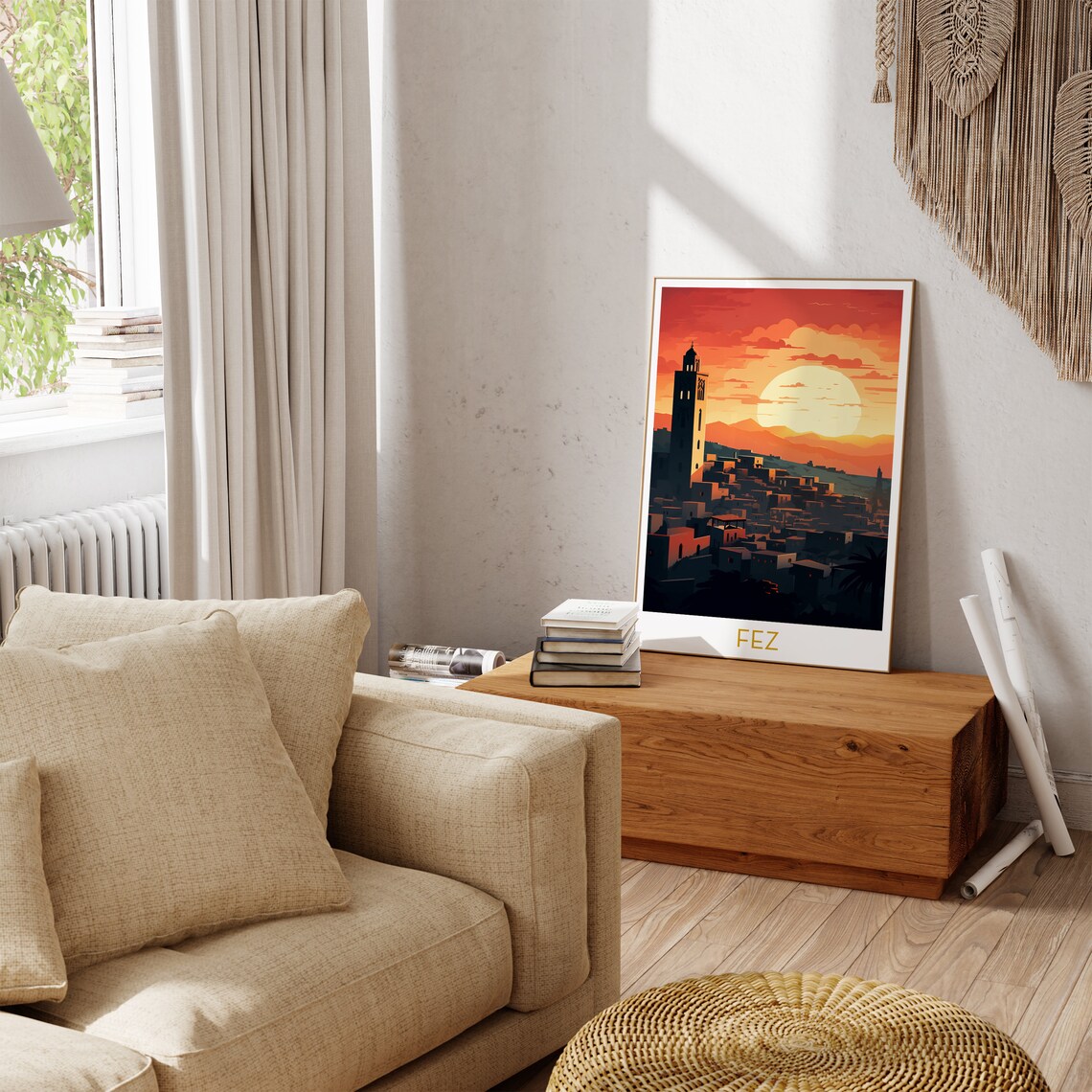 Fez Morocco Medina Sunset Minaret Historic Old City Travel Poster - Image 3