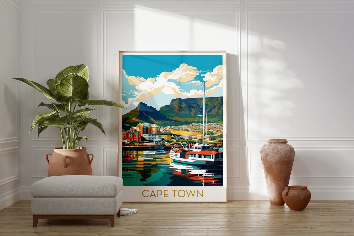 Cape Town Table Mountain Sailboat Harbor Skyline Travel Poster - Image 2