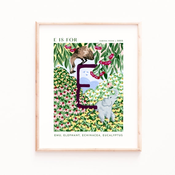 Monogram E Art Print, Nursery Alphabet Decor