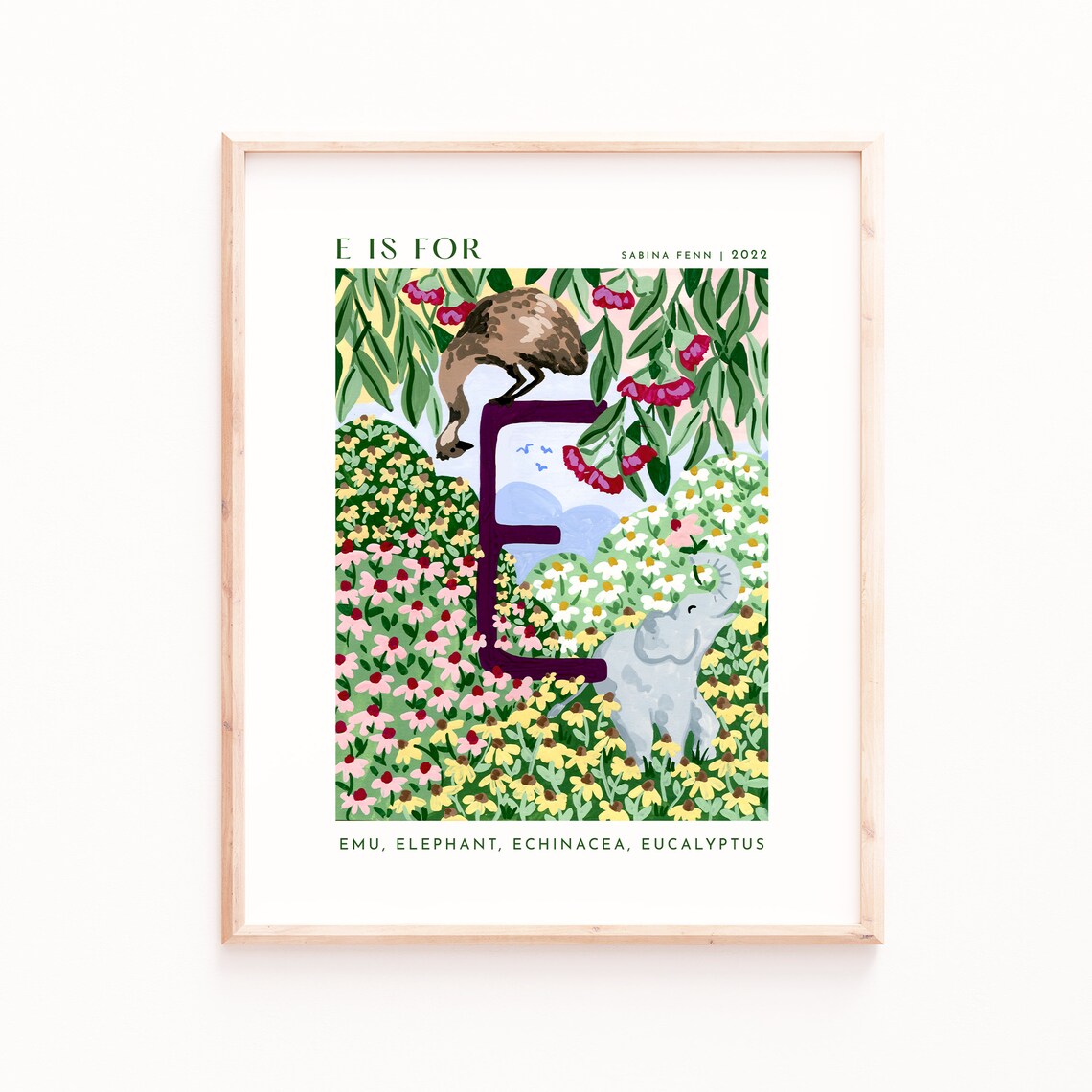 Monogram E Art Print, Nursery Alphabet Decor