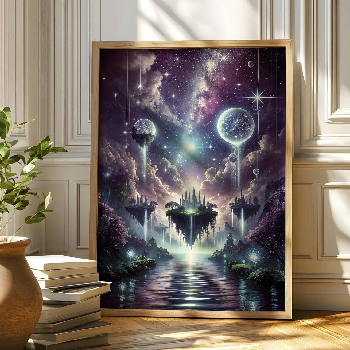 Fantasy Floating Islands Waterfalls Planets Magical Dreamscape Poster
