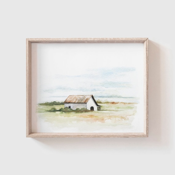 Barn No 4 Watercolor Barn Art Print, Farmhouse Decor