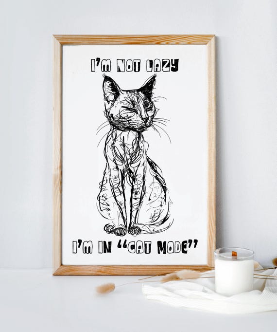 Funny Minimalist Cat Line Art Quirky Feline Drawing Instant