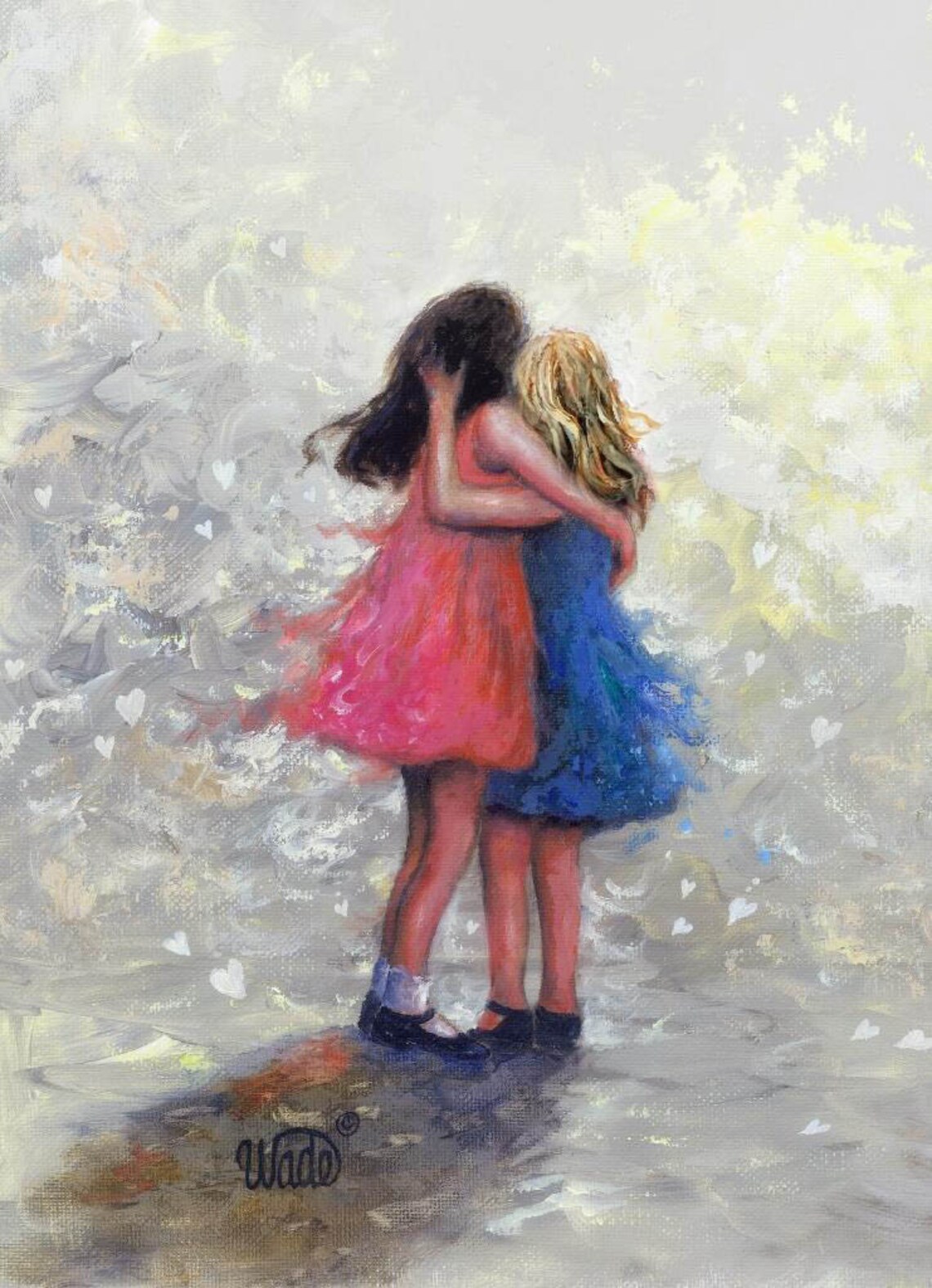 Two Sisters Hugging, Vickie Wade Best Friends Art Print