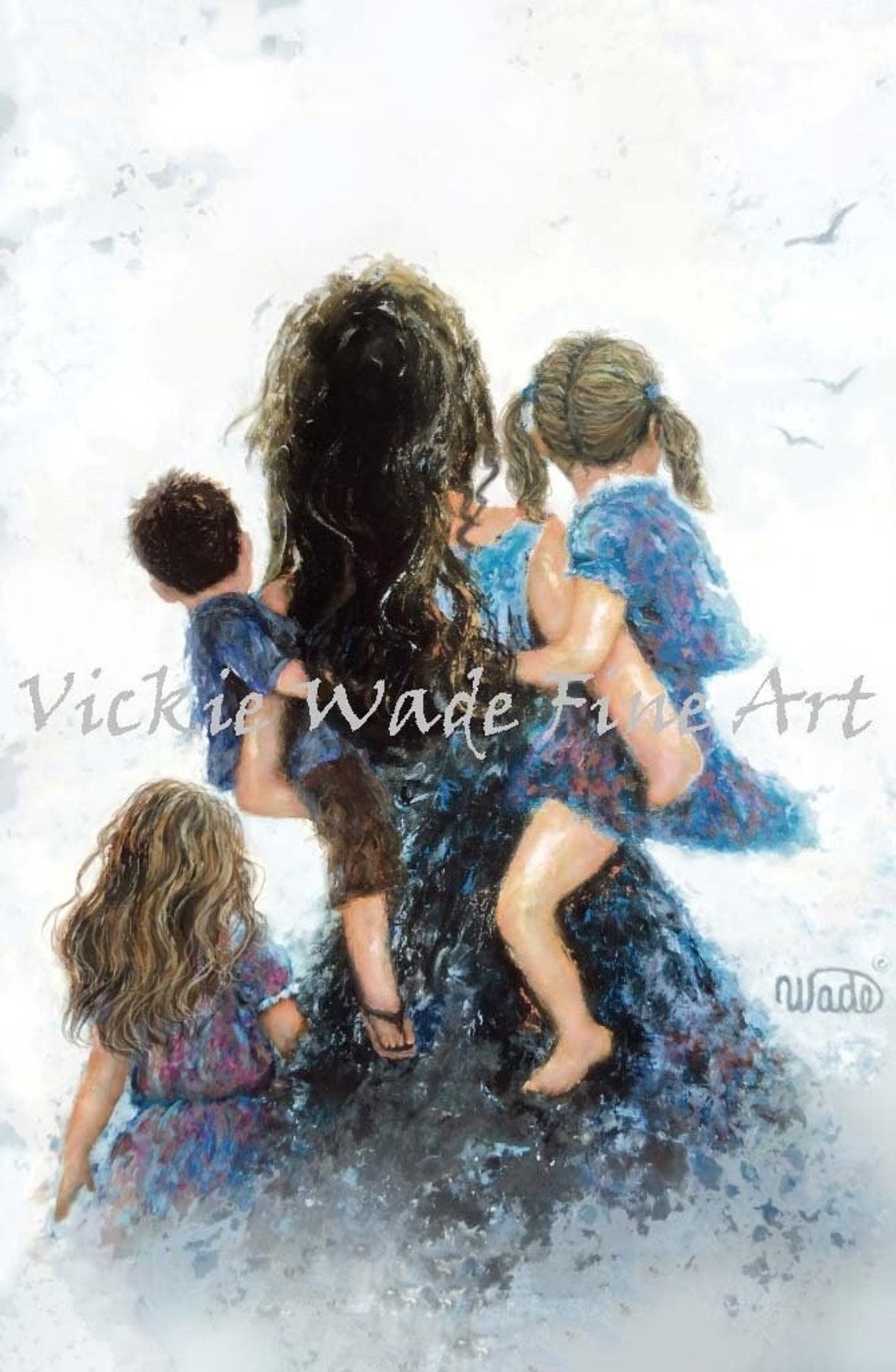 Brunette Mother Carrying Two Children with Her Daughter Poster
