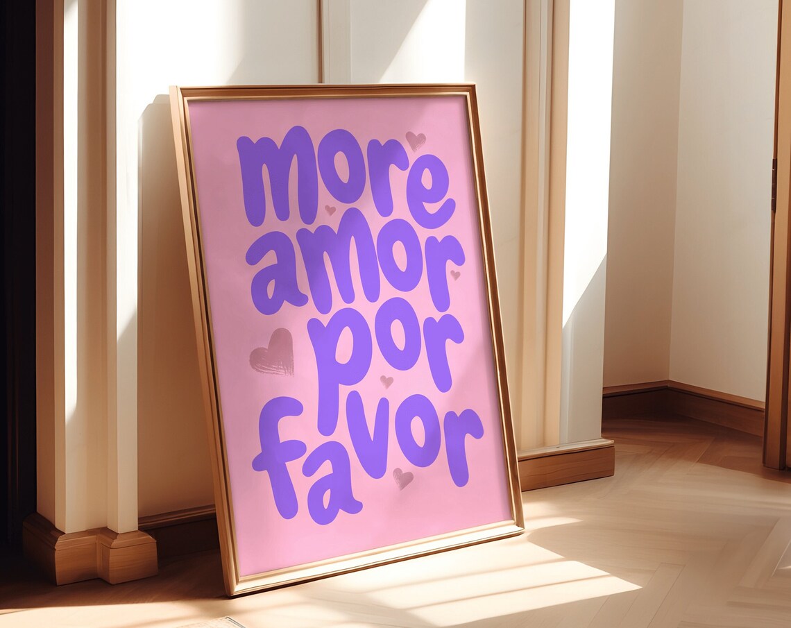 More Amor Por Favor Pink Purple Hearts Playful Maximalist Print