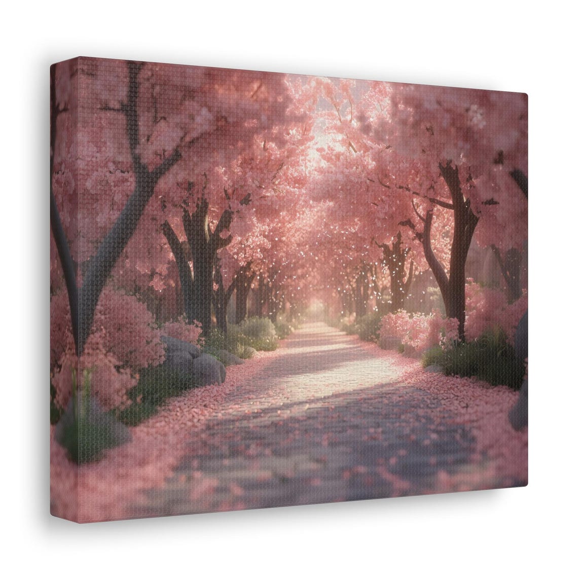 Blush Cherry Blossom Tree Lined Lane Spring Sunlight Wall Art - Image 2