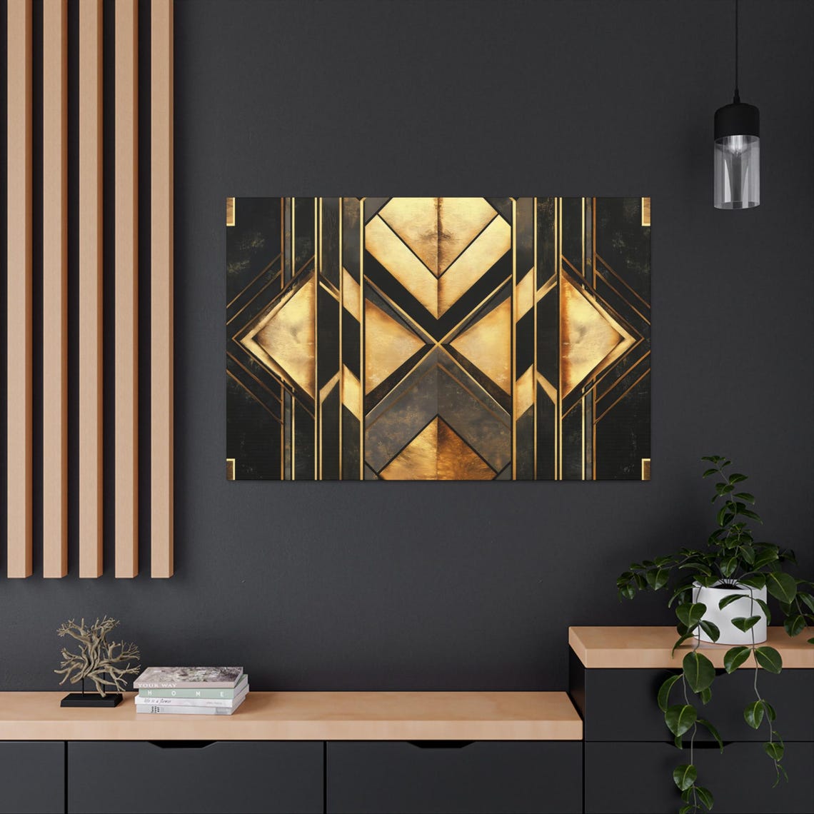 Art Deco Black Gold Diamond Chevron 1920s Bold Geometric Wall Poster - Image 2