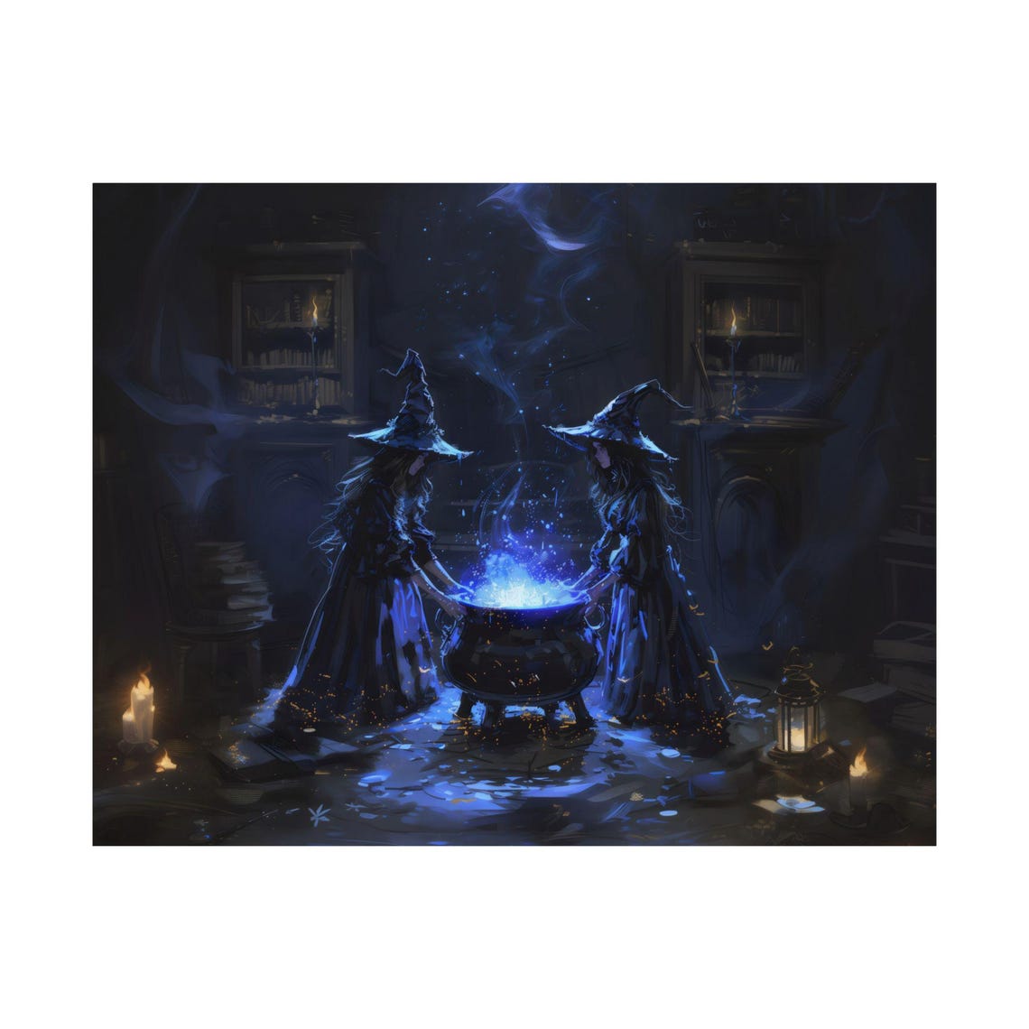 Witches Brewing Glowing Blue Cauldron Dark Gothic Magic Poster - Image 3