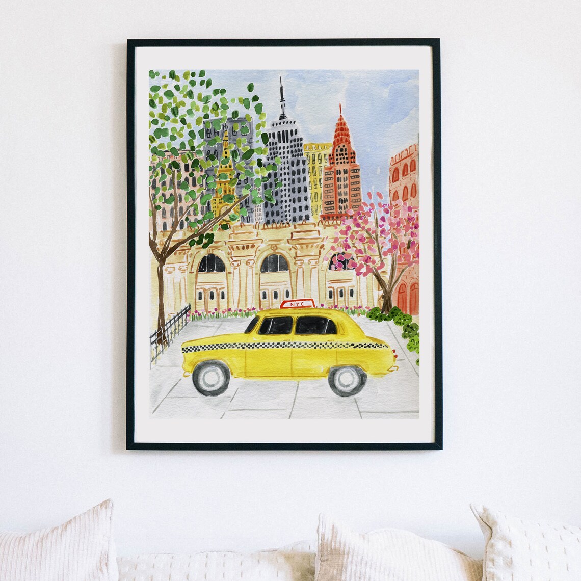 New York City Watercolor Travel Poster, NYC Landmarks - Image 2