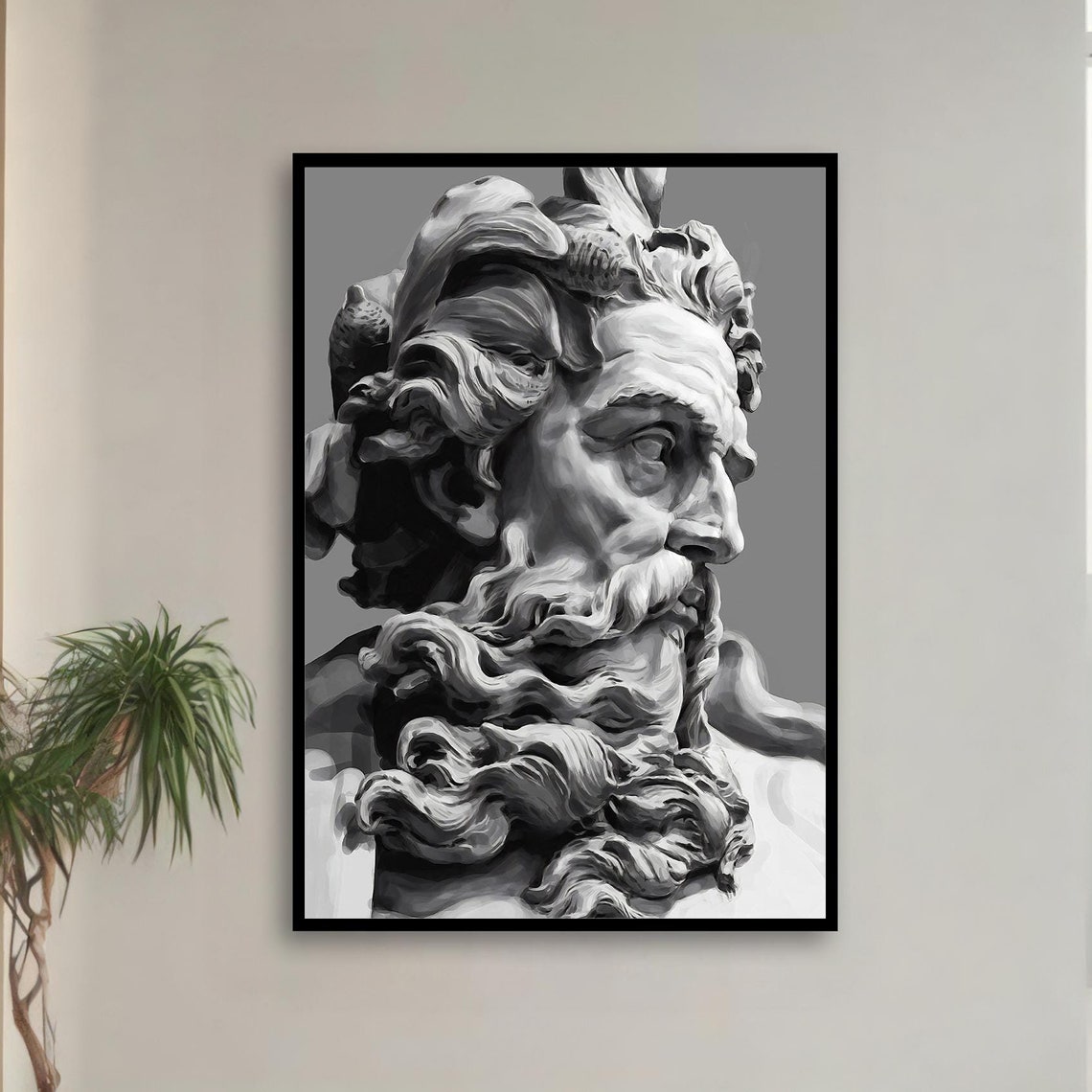 Ancient Greek God Marble Bust Black and White Statue Wall Art