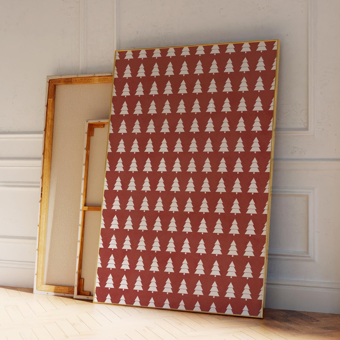 White Christmas Trees On Red Scandinavian Holiday Pattern Poster - Image 4