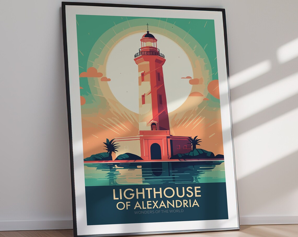 Lighthouse of Alexandria Egypt Ancient Wonder Sunset Coast Poster - Image 2