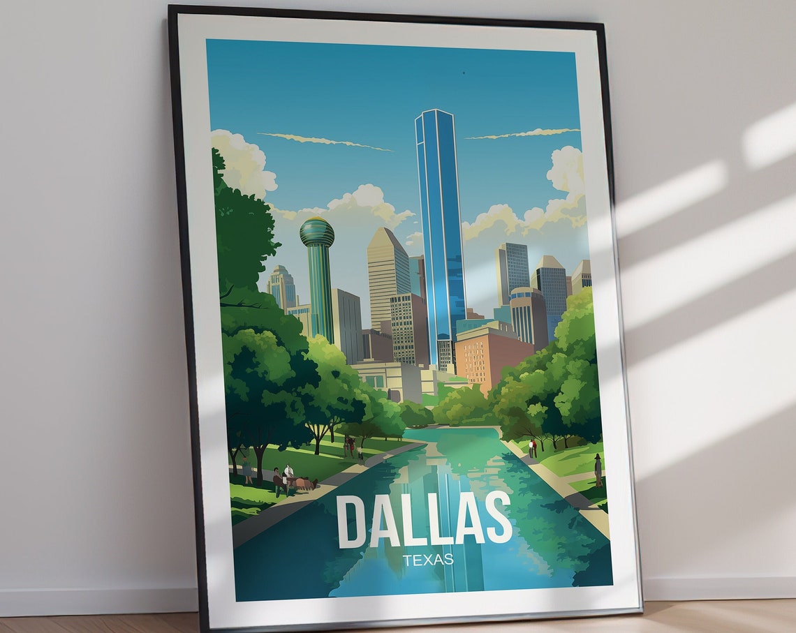 Dallas Travel Poster Wall Art Wanderlust Travel Gift Gift For Her Gift For Him Holiday Gift - Image 2