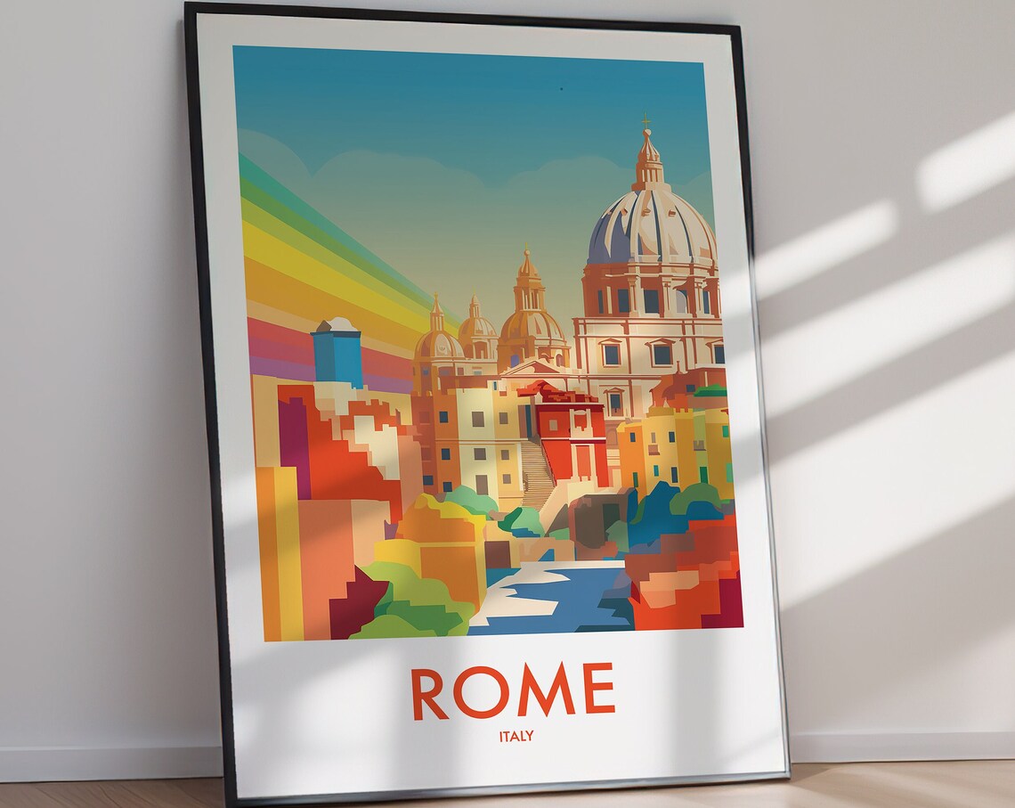 Rome Italy Vibrant Colorful Cityscape Dome Rainbow Sky Poster - Image 3