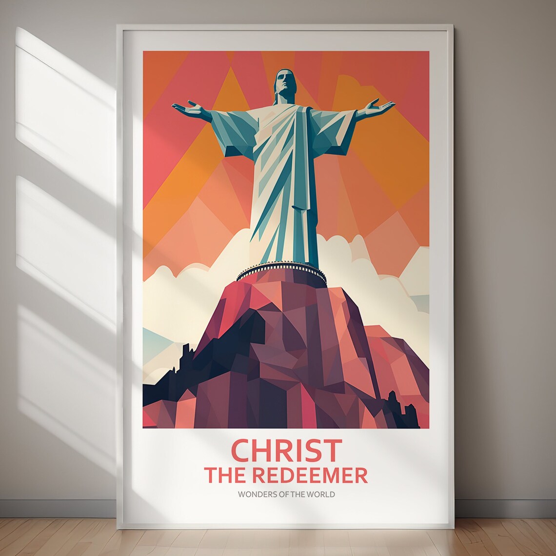 Christ the Redeemer Rio Brazil Geometric Sunset Travel Poster