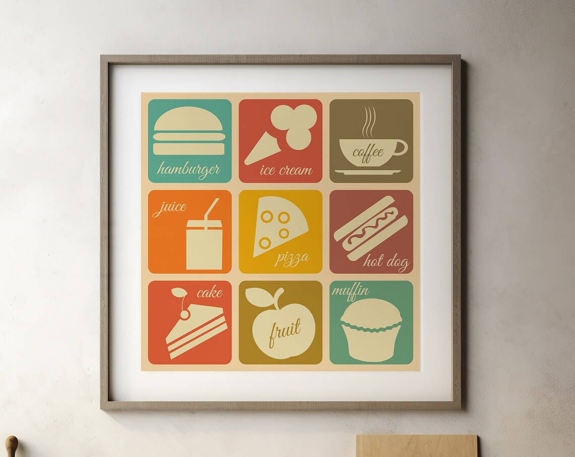 Nine Retro Food Menu Icons Hamburger Pizza Coffee Cafe Poster - Image 2