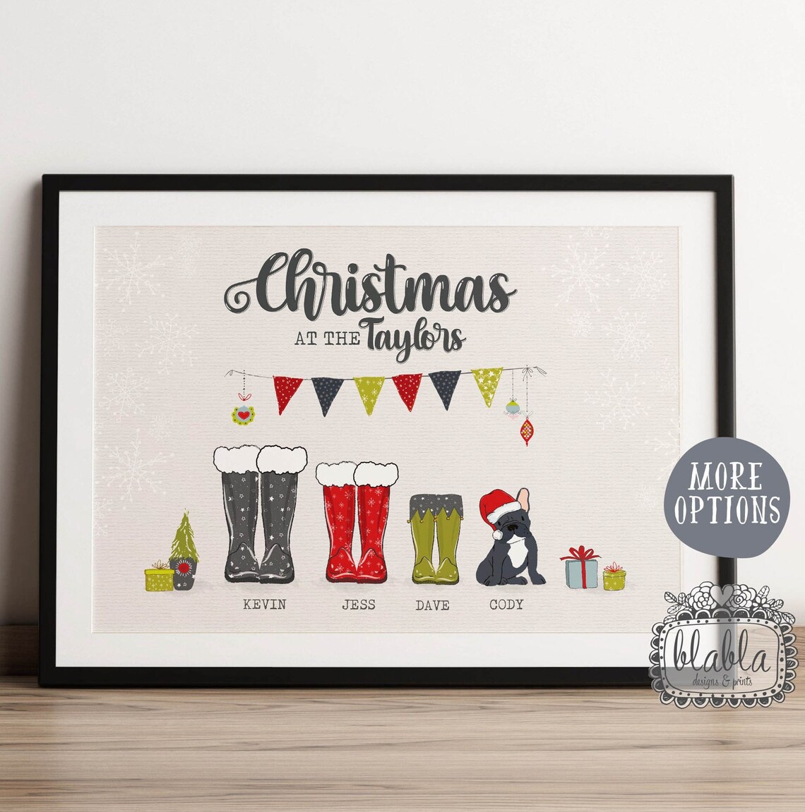 Christmas at the Taylors Festive Wellies French Bulldog Decor Poster
